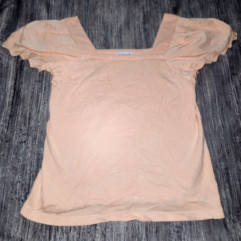 Liz Claiborne Square Neck Puff Sleeve Top Peach Orange Knit Women's‎ Size S
